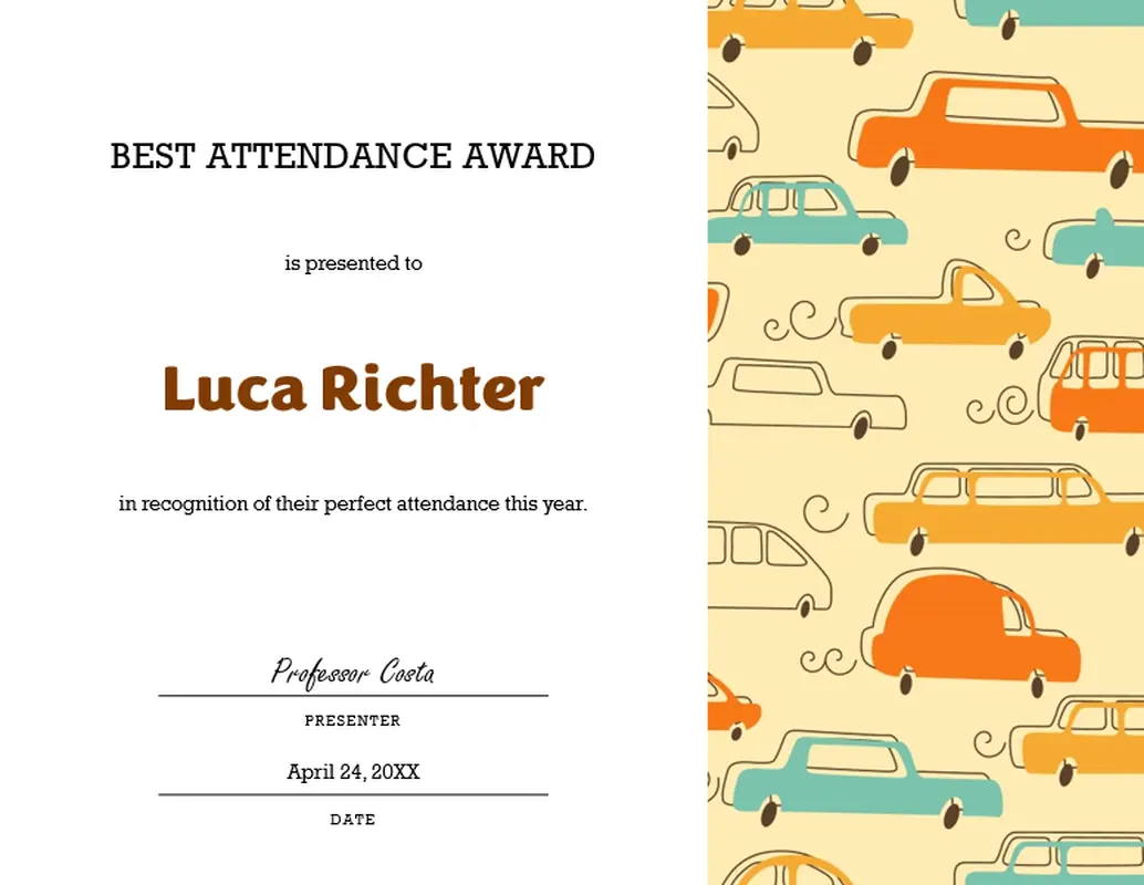 Best attendance award certificate